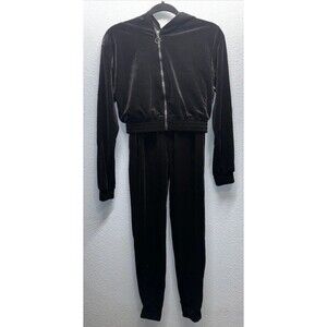 Boohoo Women’s Size 8 Black Velour Hoody & Jogger Set  NEW